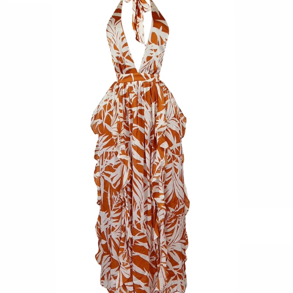 Orange and White Ruffled Tiered Sundress